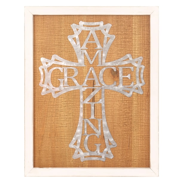 15x19 Amazing Grace Rustic Wood Framed Wall Decor