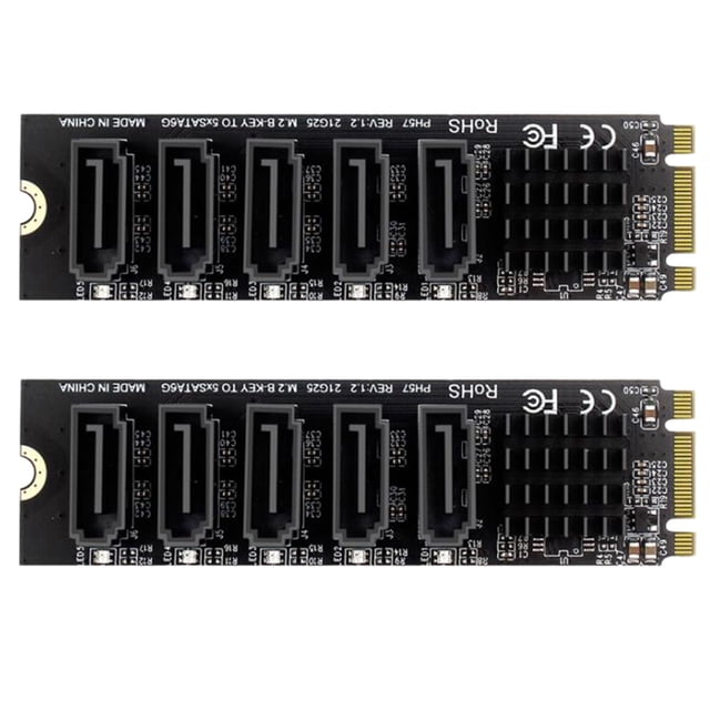 2X M.2 NGFF B-Key SATA Change Tarjeta de Expansión de 5 Puertos Tarjeta de Expansión de 6Gbps Chipset JMB585