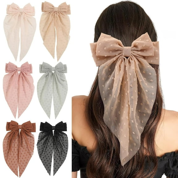 6 PCS Hair Bows for Women, Big Bow Hair Clips for Girls Thick Thin Hair, Silky Satin Hair Bow Clips Oversized, Large Cute Aesthetic Hair Accessories Gifts Holiday