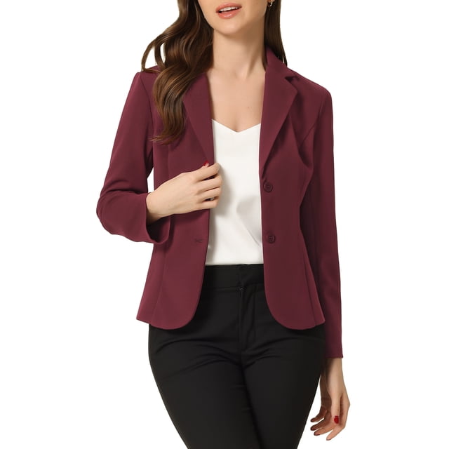 Blazer de trabajo para mujer INSPIRE CHIC con solapa, manga larga, color rojo profundo, talla L