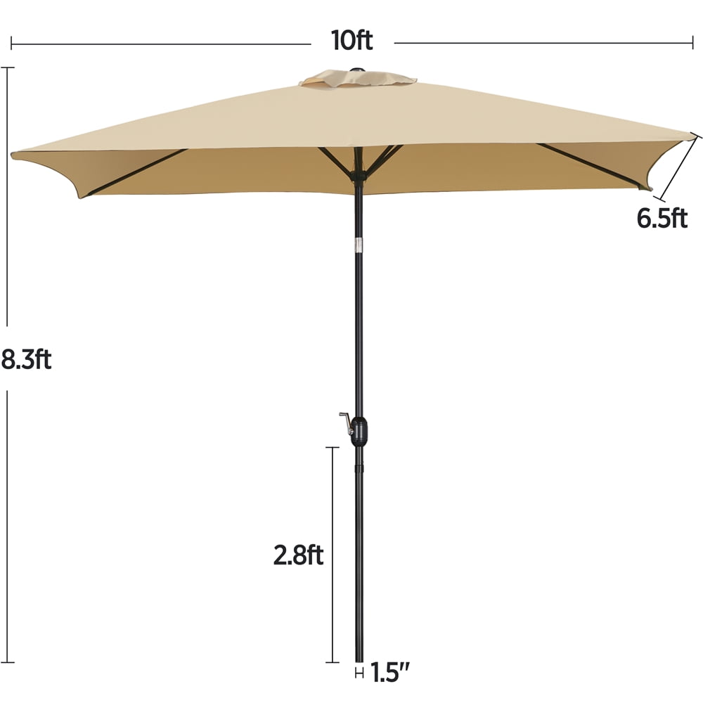 Topeakmart 6.5x10 ft Outdoor Rectangular Patio Umbrella with Adjustable Tilt Angle, Tan