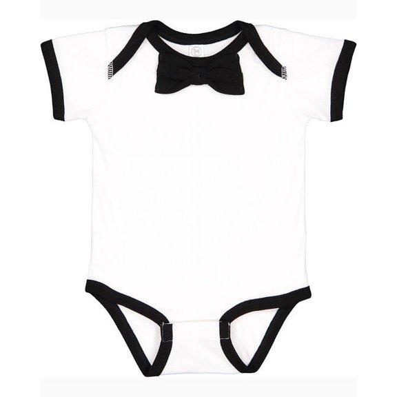 Rabbit Skins Infant Baby Rib Bow Tie Bodysuit - WHITE/ BLACK - 18MOS
