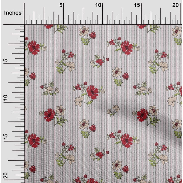oneOone Tissu Georgette Viscose Rouge Clair Rayéfeuilles & Floral Matériel de Robe Imprimé Tissu au Mètre 42 Pouces de Large