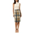 thumbnail image 2 of INSPIRE CHIC Midi Plaid Skirts for Women High Waisted Knee Length 2025 Casual Bodycon Pencil Skirts XS Brown, 2 of 6