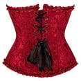 thumbnail image 4 of TEVEQ Corset Tops for Women Strapless 2025 Trendy Women's Corset Top Bustier Plus Size Women's Overbust Satin Floral Trim Women Bustier Corset Top Red M, 4 of 5