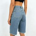 thumbnail image 5 of LWavelet Women Denim Bermuda Shorts High Waisted Frayed Hem Loose Fit Casual Summer Blue XL, 5 of 6