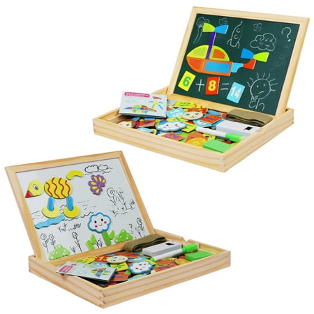 See Inside Alphabet Puzzle - Becko Toddler Magnetic Jigsaw Puzzle Board Wooden Educational Toys for Children, Multifunctional Double Sided Travel Wooden Drawing Frame with Dry Erase, Blackboard, Alphabet, Number
