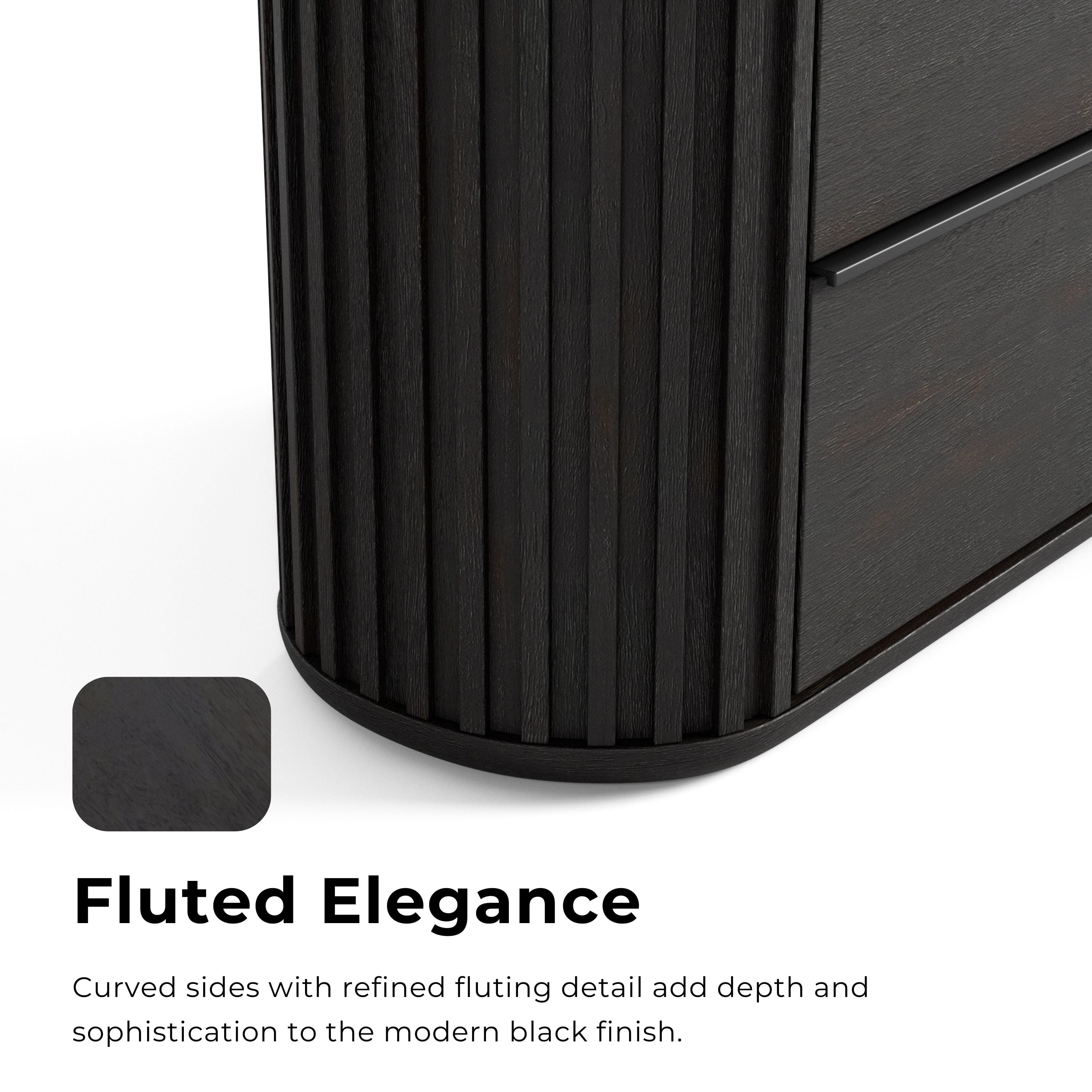 Furniture of America Kaelin Modern Fluted and Rounded 6-Drawer Dresser, Black