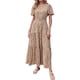 thumbnail image 2 of Txlixc Vestido largo para mujer, cuello redondo, manga corta, cintura elástica, estampado floral, estilo bohemio, vestidos casuales Txlixc  Estilo de ocio, 2 of 6