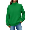thumbnail image 3 of Women's Solid Color Turtleneck Sweatshirt,Raglan Sleeve Pullover Top,Casual Loose Fit Streetwear,Comfortable Fleece Lined Crewneck Sweatshirt for Women,Oversized Casual Wear for Daily Use Green, 3 of 6