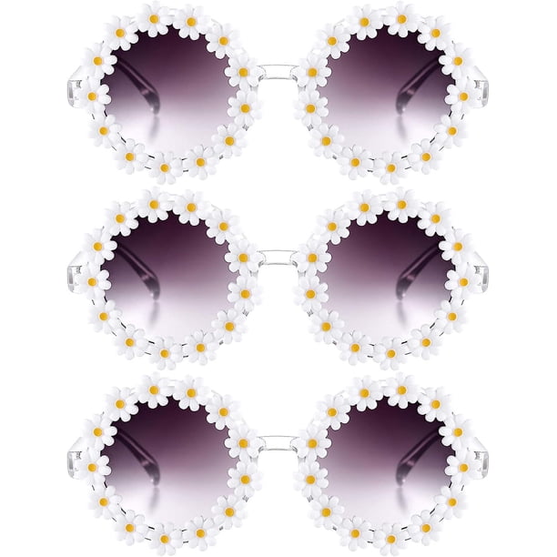 a62 3 paquetes de gafas de sol con forma de margarita y flores, gafas redondas, novedosas gafas de sol florales para fiesta, gafas para mujer