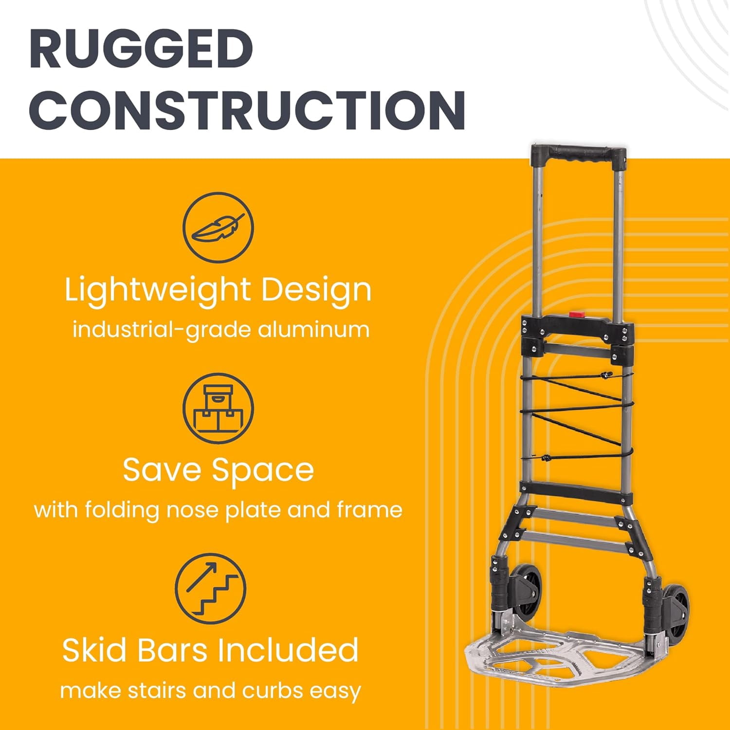 HaulPro COLAPSA Foldable Hand Truck Dolly, 5" Wheels, 150lb Capacity, 40" Tall and 11" x 15" Wide Base
