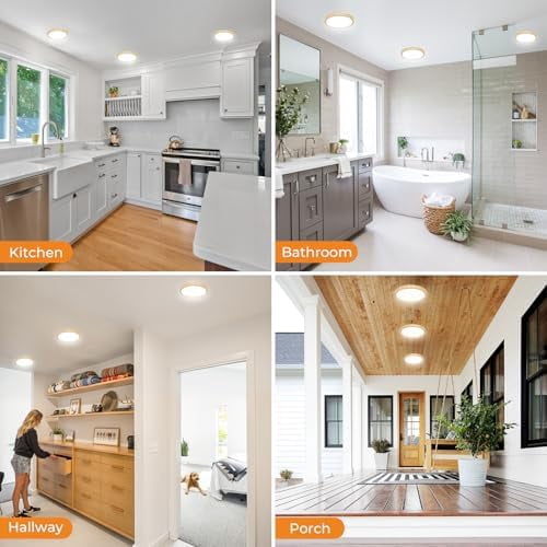 HOVMAP Flush Mount Light, 3 PC Flush Mount Ceiling Light Fixtures 100W Equivalent Flat Led Lights for Room Ceiling,7.5" Ultra Thin Round*, Kitchen Lighting Fixtures Ceiling, 7" Yellow 3CCT