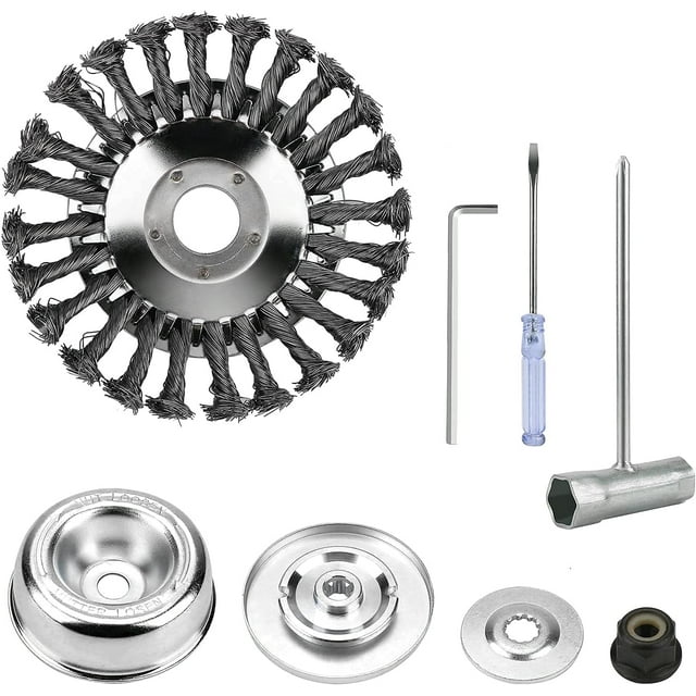 Steel Wire Wheel, Unbreakable Wired Blade Rotary Weed Brush 15.2 Diameter Disc Spring Steel Wire Twist Knot For Garden Moss Grass Cleanup