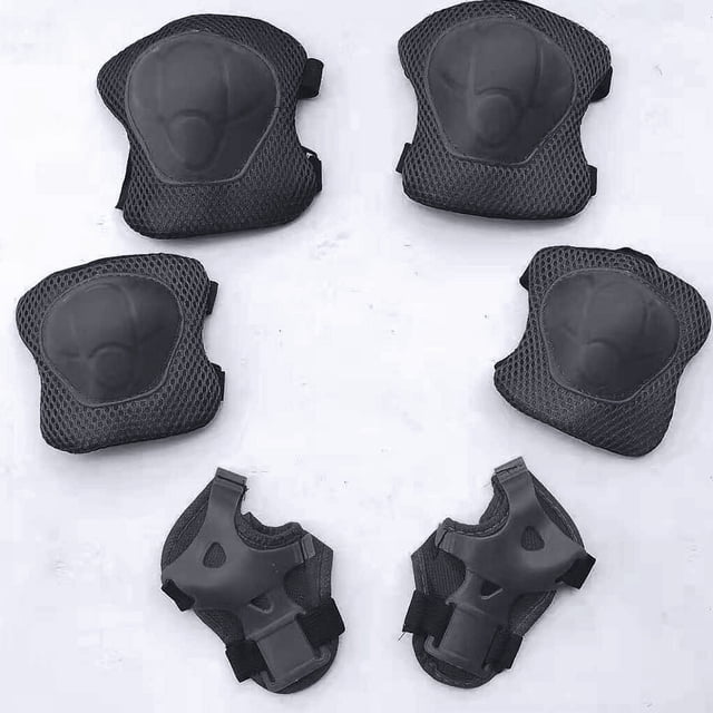 6 Pcs/ensemble Équipement de Protection pour Enfants Protège-Poignets de Sport Patin à Roues Alignées Coudières Genouillères pour Patinage Planche à Roulettes Vélo, Noir