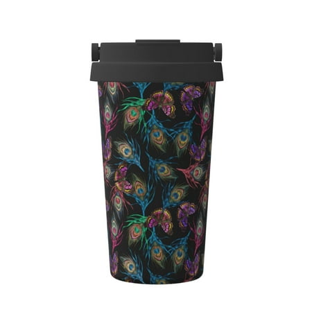 

Goofa Feathers And Butterflies for Insulated Travel Coffee Mug Spill Proof Leak Proof 16 OZCoffee Tumbler Reusable Coffee Cups with Lids Thermos for Hot and Cold Drink
