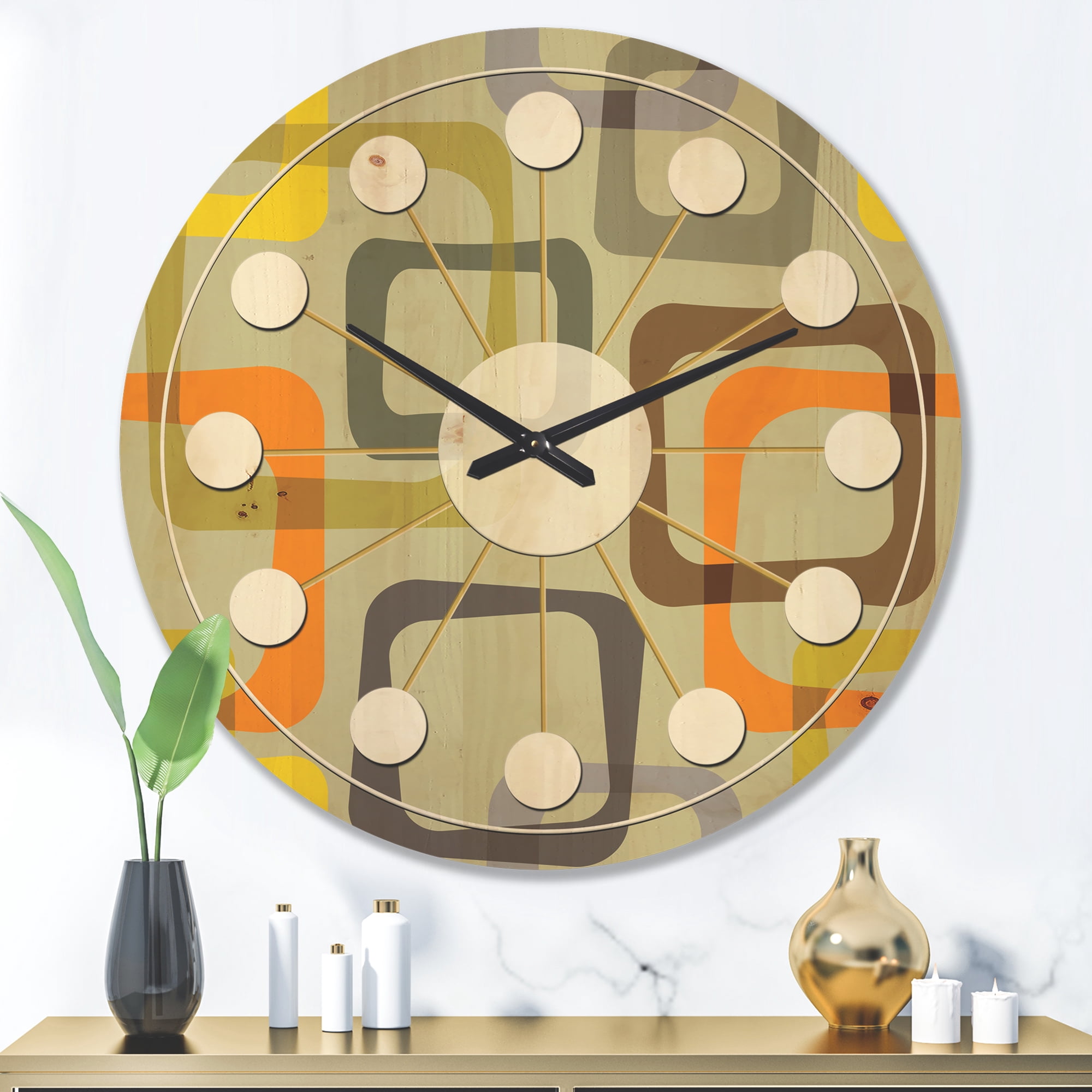 Designart 'Square Retro Design VII' Mid-Century Modern Wood Wall Clock