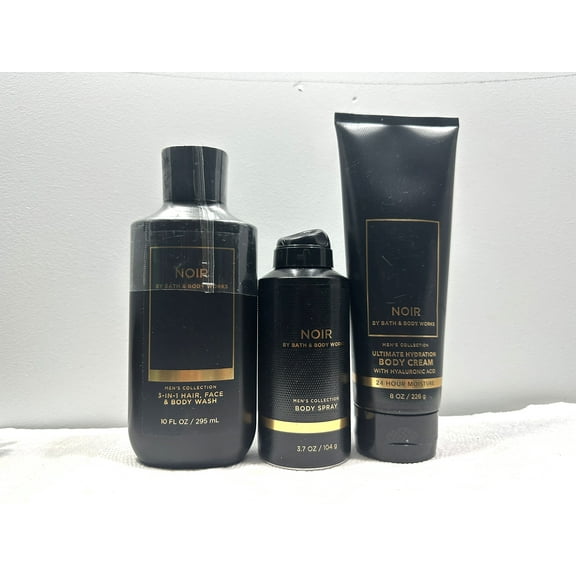 Bath & Body Works Noir Men's Collection 3 Piece Gift Set (3-in-1 Hair, Face, and Body Wash 10 fl. oz., Body Spray 3.7 oz., and Ultimate Hydration Body Cream 8 oz.)