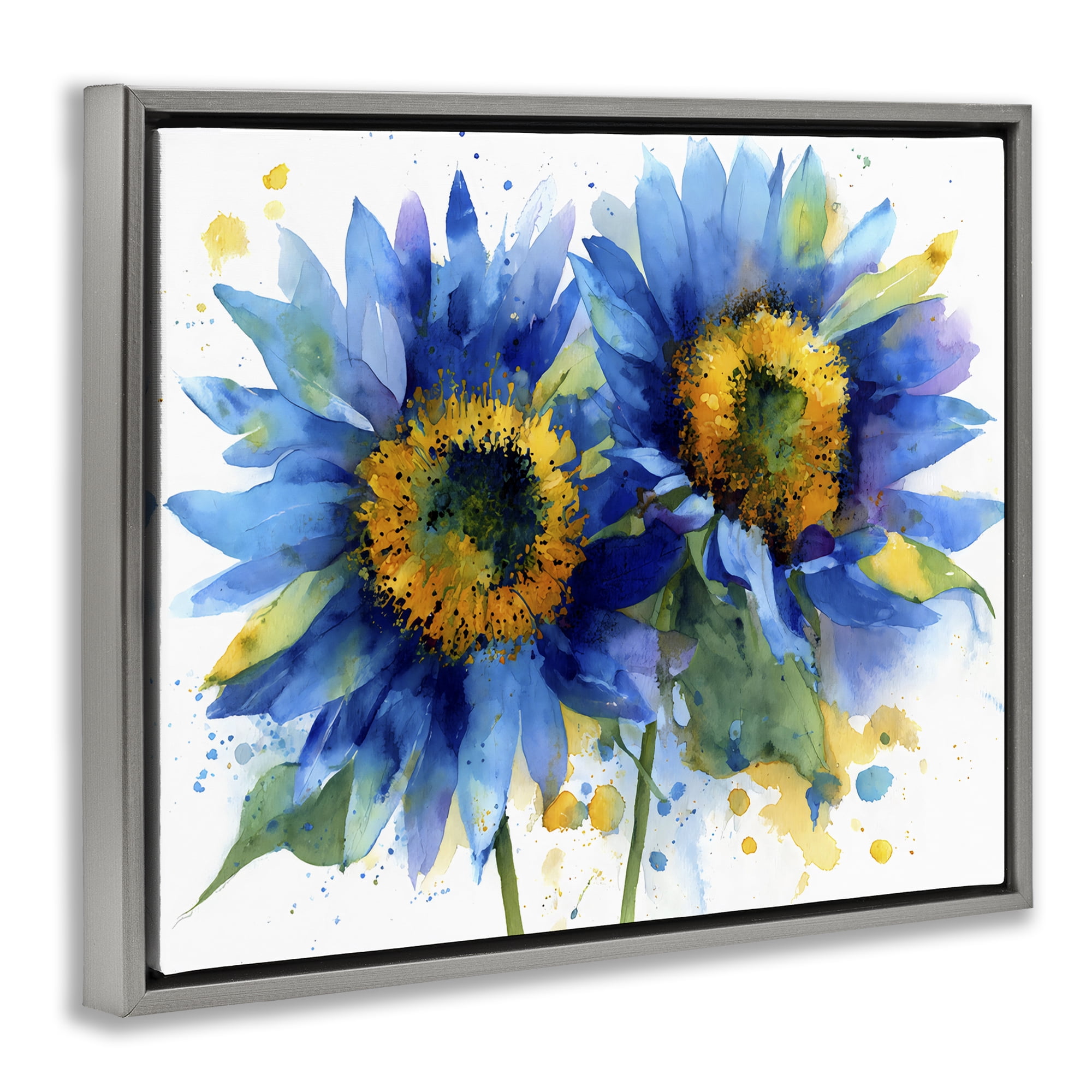 Stupell Industries Blue Sunflowers Bouquet Gray Framed Floater Canvas Wall Art, design by Franklyn Gregory