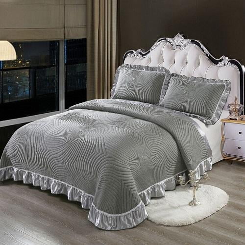 Colcha suave y acolchada de lujo para cama, juego de funda de color gris, tamaño King y Queen, 3 o 5 unidades, 38New
