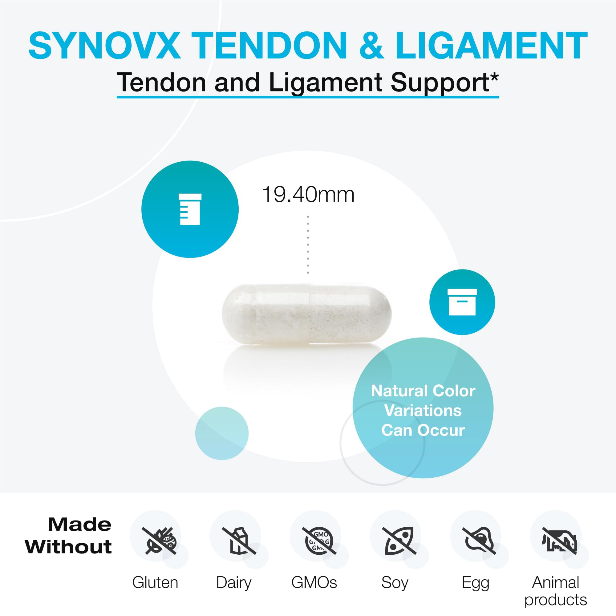 XYMOGEN SynovX Tendon & Ligament - Supports Tendon & Ligament Comfort - Supports Cellular Self-Repair - Mucopolysaccharides & Type I Collagen - 60 Capsules