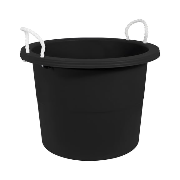 17.8 Gallon Black Plastic Utility Bucket with Rope Handles for Multipurpose Use