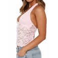thumbnail image 3 of Womens Halter Neck Sleeveless Going Out Y2K Trendy Lace Cropped Tank Tops Pink L, 3 of 7