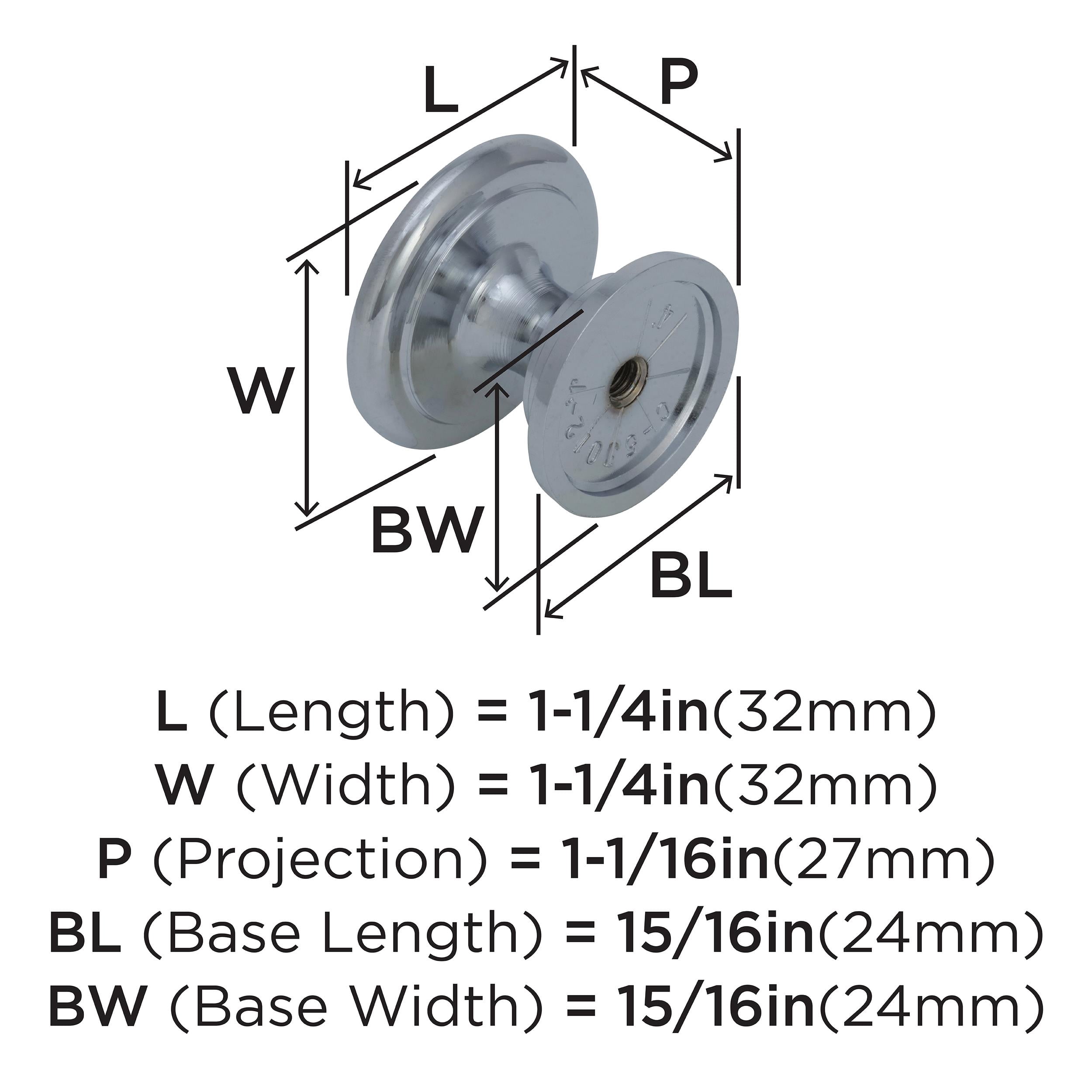 Amerock Ravino 1-1/4 inch (32mm) Diameter Polished Chrome Cabinet Knob, 10 Pack