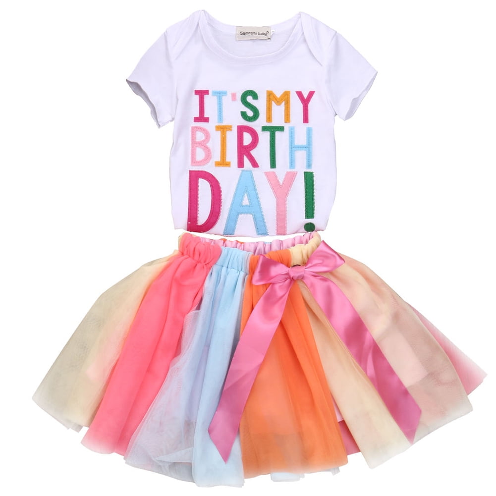 Kids Girls It’s My Birthday T-Shirt Tulle Tutu Skirt Dress Outfits Set Age 1-7Y 