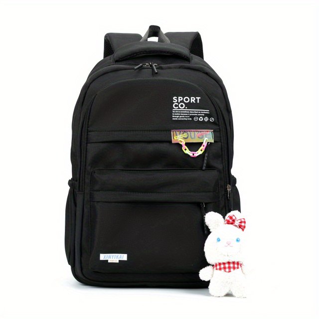 Mochila Preppy De Gran Capacidad Con Decoración De Conejo Kawaii, Mochila Escolar Ligera Duradera De Lona, bonita Bolsa De Viaje