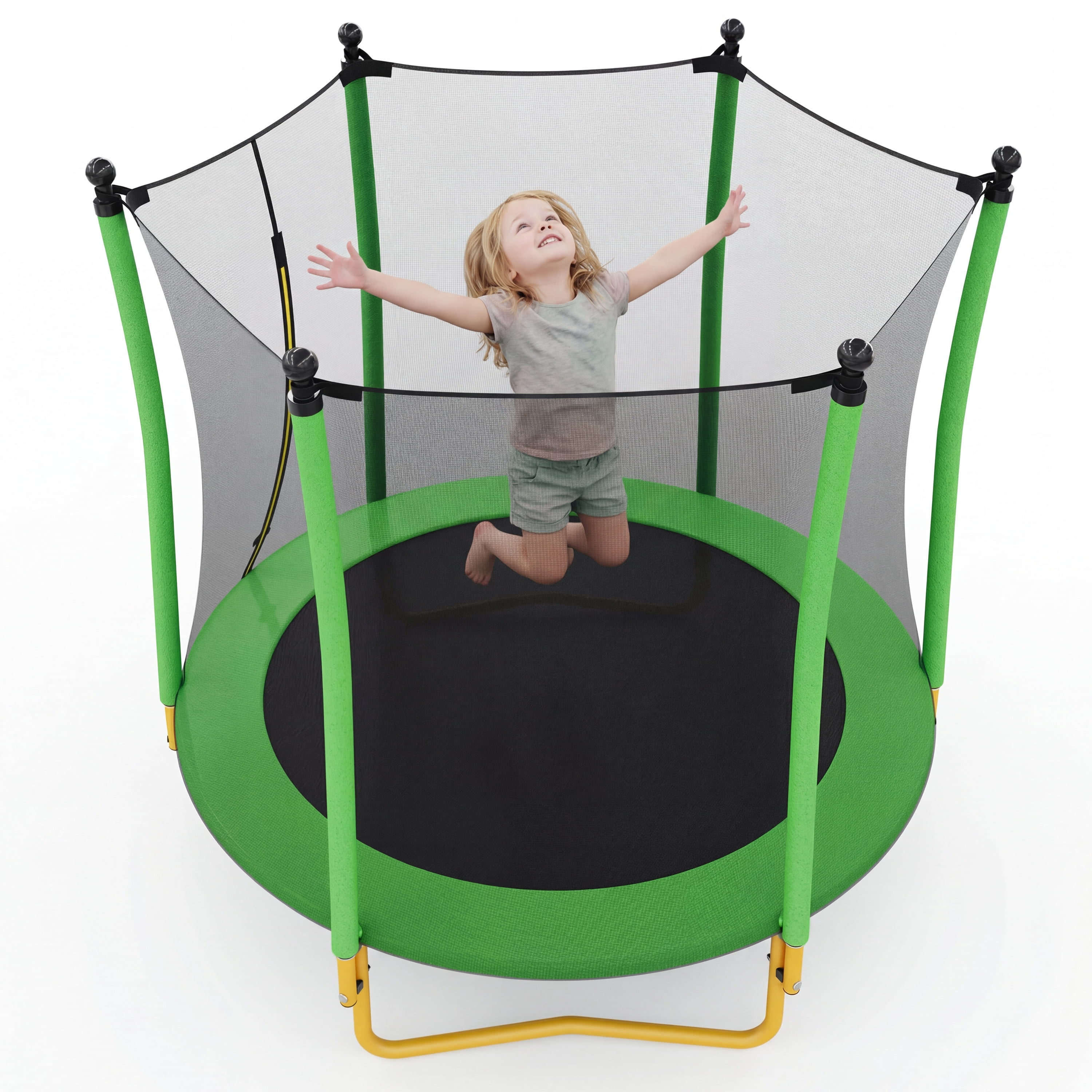 5.5 FT Kids Trampoline with Safety Enclosure Net, U-Shaped Steel Legs & Foam Poles, Heavy Duty Mini Trampoline for Indoor Outdoor Toddler Play