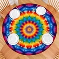 thumbnail image 2 of Colorful Tie Dye Floral Mandala Round Fitted Tablecloth with Elastic Edge,Dining Table Cover Waterproof,Outdoor Round Tablecloth for Camping,Dining,Indoor and Outdoor, 2 of 7