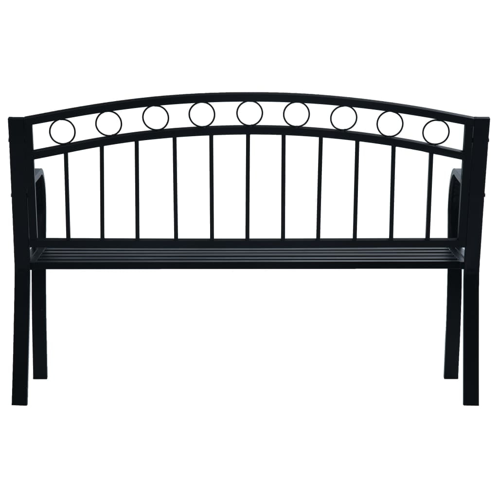 Kepooman 49" Outdoor Patio Modern Metal Bench with Geometric Pattern Curved Backrest, Black Kepooman 49" Outdoor Patio Modern Metal Bench with Geometric Pattern Curved Backrest, Black