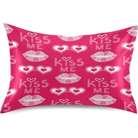 Shukong Valentine's Day Heart Satin Pillowcases for Hair and Skin Soft Like Silk Pillowcase, Satin Cooling Pillow Cases with Envelope Closure, Comfortable and Breathable, 20" x 26"