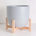 thumbnail image 3 of Peach & Pebble 10" Grey Egg Shaped Planter + Natural Wood Stand, 3 of 3