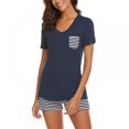 thumbnail image 3 of Pyjama d'Été 2021 Rayé Col en V Manches Courtes Shorts Ensemble Deux Pièces Service à Domicile Survêtement Femme, 3 of 7