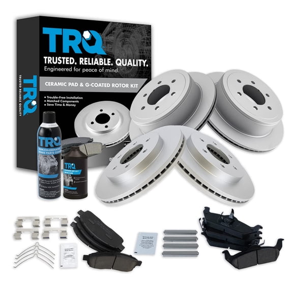 TRQ Brake Coated Rotor & Posi Ceramic Pad Kit Front Rear Kit w/Chemicals BKA23055 Fits select: 2004-2008 FORD F150, 2006-2008 LINCOLN MARK LT