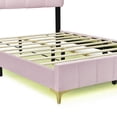 thumbnail image 5 of Full Size Velvet Platform Bed with LED Lights, Upholstered Platform Bed Frame with Metal Legs and Slats Support, No Box Spring Needed, Pink, 5 of 8