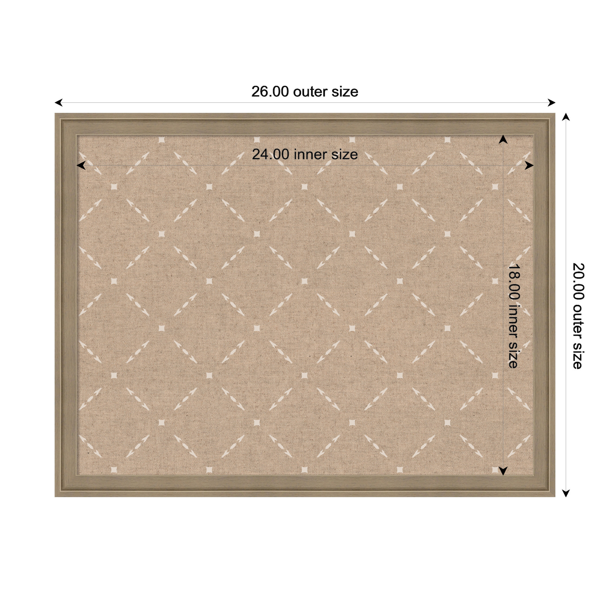 Kate and Laurel Framed Fabric Pinboard 26 x 20, Beige Lattice Pattern Printed Linen Classic Bulletin Board for Use as a Vision Board or Wall Organization, Florence Light Brown Frame