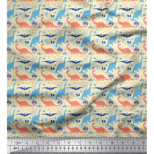 Soimoi Polyester Crepe Fabric Tree & Dinosaur Animal Print Fabric by Yard 42 Inch Wide