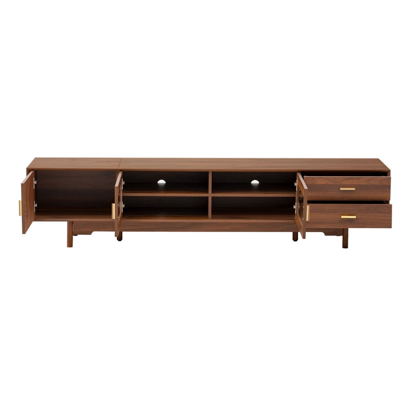 79-in TV Stand for TVs Up to 85", Storage Console Cabinet with Glass Doors & 2 Drawers, Entertainment Center with Cable Holes