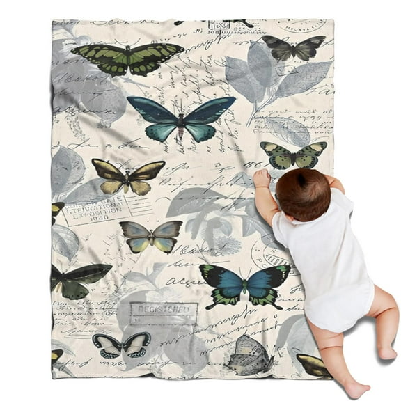 Butterfly Text Leaf Pattern Blanket,Comfortable Soft Flannel Throw Blanket,All Season,Warm Lightweight Blankets for Sofa Bed Couch Living Room Chair,30"x40"