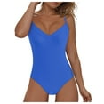thumbnail image 4 of yueewhu Womens Tummy Control One Piece Swimsuit Sexy Crisscross Back Bathing Suit (Blue, L), 4 of 9