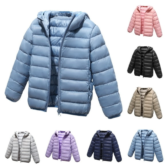 Ahuyic Toddler Kids Long Sleeved Coat, Fall And Winter Warm Coat For Kids, Toddler Kids Boys Girls Solid Color Winter Casual Keep Warm Hooded Down Jackets Coat