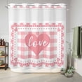 thumbnail image 6 of No Hook Shower Curtain with Built-in Rings - Pink Buffalo Check Plaid Love Hearts Washable Waterproof Fabric Bathroom Curtains for Hotel,Rentals, 66 X 72 Inch Long , Pink White, 6 of 9