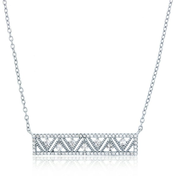 Decadence Sterling Silver Rhodium Pear/Round White Cubic Zirconia  Zigzag Bar 18"-Necklace