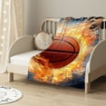 thumbnail image 2 of JEUXUS  Basketball Blanket for Boys 3D Printed Ball in Fire Blankets for Youth Adult Flannel Throw Home Decor for Couch Room, 2 of 6