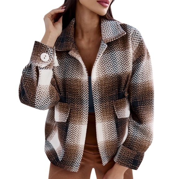Vedolay Jackets for Women Long Sleeve Crochet Shrug Open Front Button Up Tops Brown,S