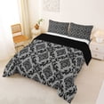 thumbnail image 2 of jejeloiu Bold Damask Queen Comforter Set,Retro Print Comforter Sets Queen For Adults,Black Gray,Black Reversible,3-Piece,1 Comforter and 2 Pillowcases, 2 of 7