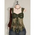 thumbnail image 3 of Army Green Floral Paisley Print Tie-Front Peplum Mesh Hem Tank Top For Women, 3 of 8